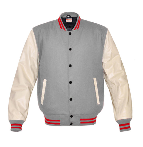 Superb Genuine Cream Leather Sleeve Letterman College Varsity Men Wool Jackets #CRSL-RSTR-BB