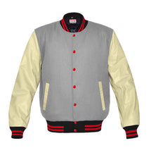 Load image into Gallery viewer, Original American Varsity Real Cream Leather Letterman College Baseball Men Wool Jackets #CRSL-RSTR-RB-BBand