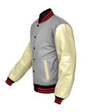 Load image into Gallery viewer, Original American Varsity Real Cream Leather Letterman College Baseball Kid Wool Jackets #CRSL-RSTR-BB-BBand
