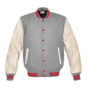 Superb Genuine Cream Leather Sleeve Letterman College Varsity Men Wool Jackets #CRSL-RSTR-RB
