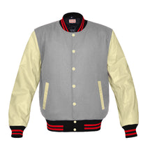 Load image into Gallery viewer, Original American Varsity Real Cream Leather Letterman College Baseball Men Wool Jackets #CRSL-RSTR-CB-Bband