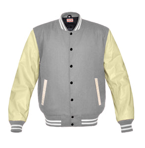 Superb Genuine Cream Leather Sleeve Letterman College Varsity Men Wool Jackets #CRSL-WSTR-BB