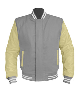 Original American Varsity Cream Leather Sleeve Letterman College Baseball Kid Wool Jackets #CRSL-WSTR-BZ