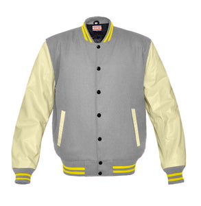 Superb Genuine Cream Leather Sleeve Letterman College Varsity Men Wool Jackets #CRSL-YSTR-BB