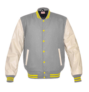 Superb Genuine Cream Leather Sleeve Letterman College Varsity Women Wool Jackets #CRSL-YSTR-YB