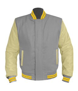 Original American Varsity Cream Leather Sleeve Letterman College Baseball Men Wool Jackets #CRSL-YSTR-BZ
