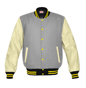 Original American Varsity Real Cream Leather Letterman College Baseball Kid Wool Jackets #CRSL-YSTR-YB-BBAND