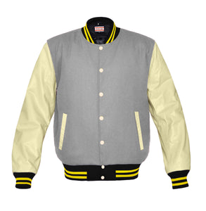 Original American Varsity Real Cream Leather Letterman College Baseball Women Wool Jackets #CRSL-YSTR-CB-BBAND