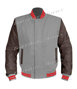 Original American Varsity Dark Brown Leather Sleeve Letterman College Baseball Men Wool Jackets #DBRSL-RSTR-BZ