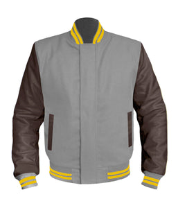 Original American Varsity Dark Brown Leather Sleeve Letterman College Baseball Kid Wool Jackets #DBRSL-YSTR-BZ