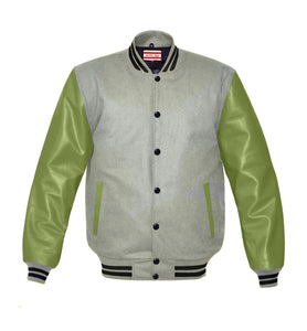 Original American Varsity Green Leather Sleeve Letterman College Baseball Men Wool Jackets #GRSL-BSTR-BB