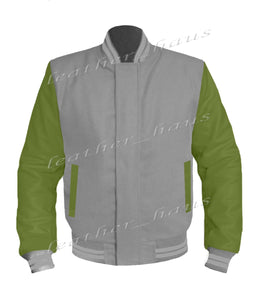 Original American Varsity Green Leather Sleeve Letterman College Baseball Kid Wool Jackets #GRSL-GYSTR-BZ