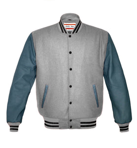 Superb Genuine Grey Leather Sleeve Letterman College Varsity Men Wool Jackets #GYSL-BSTR-BB