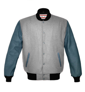 Original American Varsity Real Grey Leather Letterman College Baseball Men Wool Jackets #GYSL-BSTR-GYB-BBAND