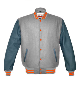 Superb Genuine Grey Leather Sleeve Letterman College Varsity Kid Wool Jackets #GYSL-ORSTR-OB
