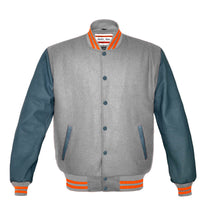 Load image into Gallery viewer, Superb Genuine Grey Leather Sleeve Letterman College Varsity Kid Wool Jackets #GYSL-ORSTR-GYB