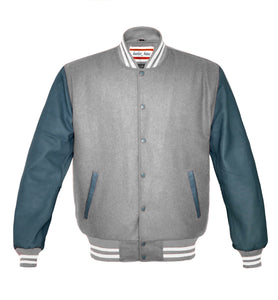 Superb Genuine Grey Leather Sleeve Letterman College Varsity Men Wool Jackets #GYSL-WSTR-GYB