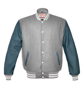 Superb Genuine Grey Leather Sleeve Letterman College Varsity Kid Wool Jackets #GYSL-WSTR-WB