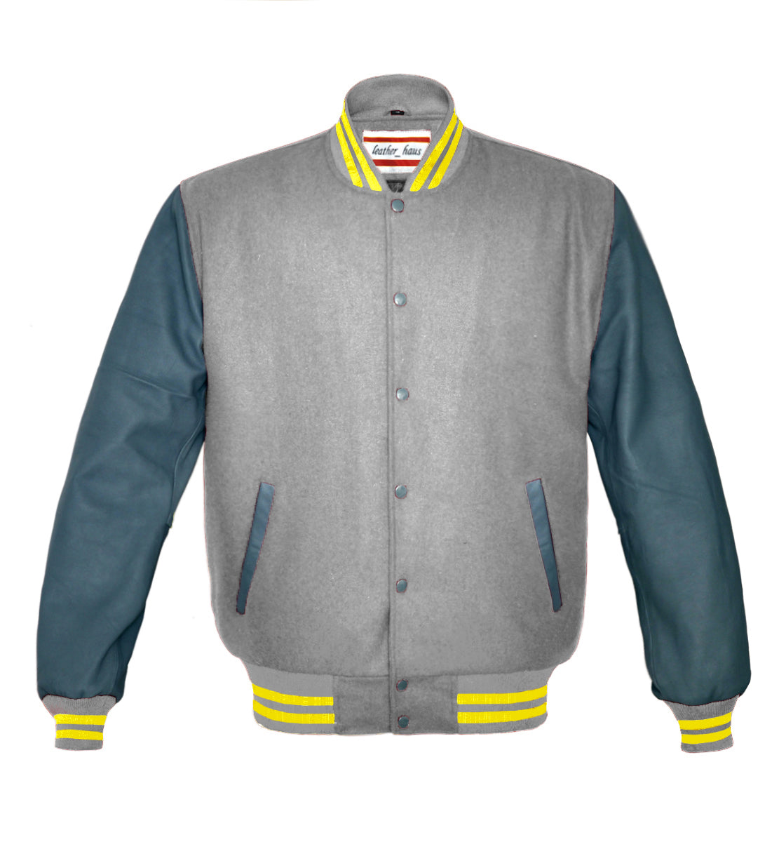 Leather Haus Men Grey Leather Sleeve Varsity – ps8-store