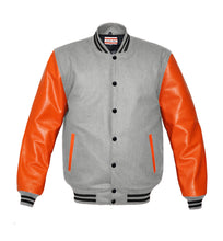 Load image into Gallery viewer, Superb Genuine Orange Leather Sleeve Letterman College Varsity Men Wool Jackets #ORSL-BSTR-BB