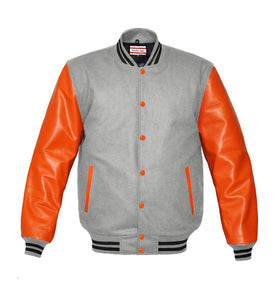 Superb Genuine Orange Leather Sleeve Letterman College Varsity Women Wool Jackets #ORSL-BSTR-OB