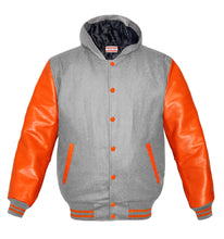 Load image into Gallery viewer, Superb Genuine Orange Leather Sleeve Letterman College Varsity Men Wool Jackets #ORSL-ORSTR-ORB-H