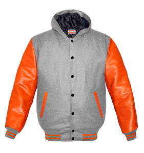 Superb Genuine Orange Leather Sleeve Letterman College Varsity Kid Wool Jackets #ORSL-ORSTR-BB-H