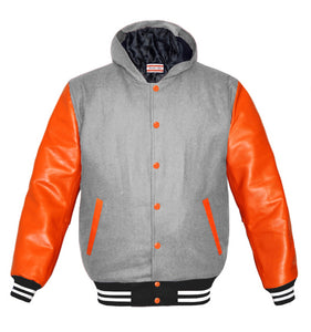 Superb Orange Leather Sleeve Original American Varsity Letterman College Baseball Women Wool Hoodie Jackets #ORSL-WSTR-OB-H-BBand