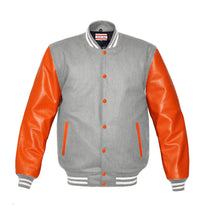 Load image into Gallery viewer, Superb Genuine Orange Leather Sleeve Letterman College Varsity Women Wool Jackets #ORSL-WSTR-OB