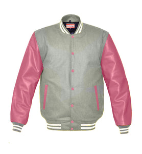 Superb Genuine Pink Leather Sleeve Letterman College Varsity Kid Wool Jackets #PKSL-WSTR-PKB