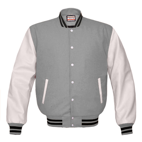 Superb Genuine White Leather Sleeve Letterman College Varsity Men Wool Jackets #WSL-BSTR-WB