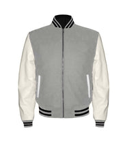 Load image into Gallery viewer, Original American Varsity Real White Leather Letterman College Baseball Kid Wool Jackets #WSL-BSTR-ZIP