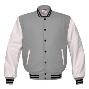 Superb Genuine White Leather Sleeve Letterman College Varsity Men Wool Jackets #WSL-BSTR-BB