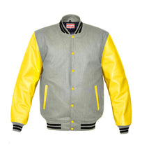 Load image into Gallery viewer, Superb Genuine Yellow Leather Sleeve Letterman College Varsity Men Wool Jackets #YSL-BSTR-YB