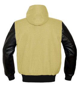 Superb Black Leather Sleeve Original American Varsity Letterman College Baseball Women Wool Hoodie Jackets #BSL-H-BB-BBAND