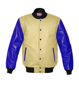 Original American Varsity Real Blue Leather Letterman College Baseball Men Wool Jackets #BLSL-BLB-BBand