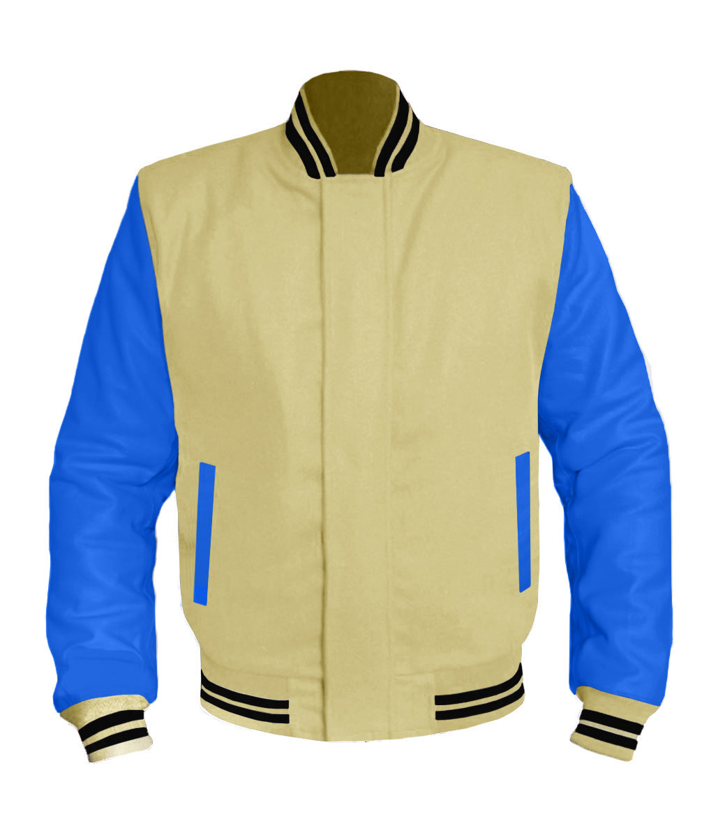 Original American Varsity Blue Leather Sleeve Letterman College Baseball Men Wool Jackets #BLSL-BSTR-BZ