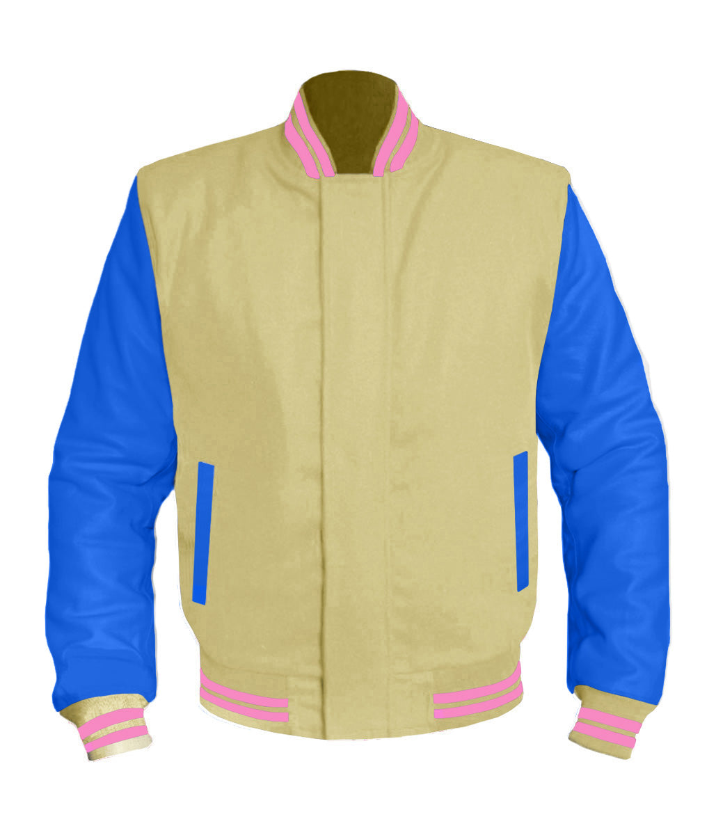 Original American Varsity Blue Leather Sleeve Letterman College Baseball Men Wool Jackets #BLSL-PKSTR-BZ