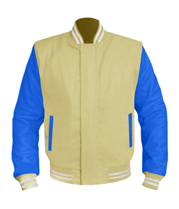 Original American Varsity Blue Leather Sleeve Letterman College Baseball Women Wool Jackets #BLSL-WSTR-BZ