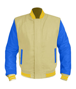 Original American Varsity Blue Leather Sleeve Letterman College Baseball Kid Wool Jackets #BLSL-YSTR-BZ