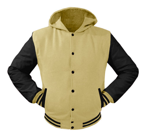 Superb Black Leather Sleeve Original American Varsity Letterman College Baseball Men Wool Hoodie Jackets #BSL-BSTR-BB-H