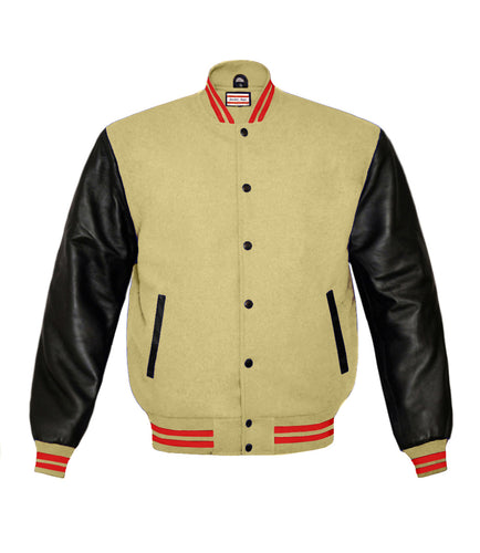 Superb Genuine Black Leather Sleeve Letterman College Varsity Men Wool Jackets #BSL-RSTR-BB