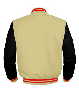 Original American Varsity Black Leather Sleeve Letterman College Baseball Men Wool Jackets #BSL-RSTR-BZ