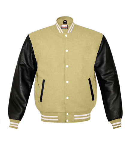 Superb Genuine Black Leather Sleeve Letterman College Varsity Men Wool Jackets #BSL-WSTR-WB