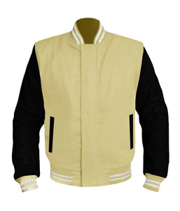 Original American Varsity Black Leather Sleeve Letterman College Baseball Women Wool Jackets #BSL-WSTR-BZ