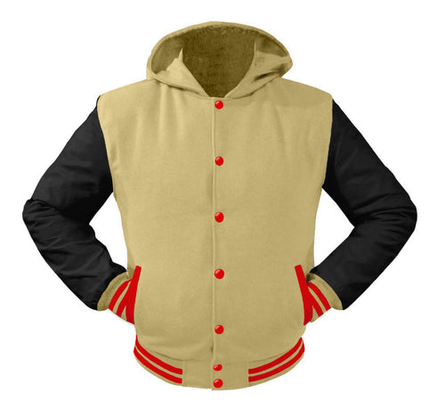 Superb Black Leather Sleeve Original American Varsity Letterman College Baseball Men Wool Hoodie Jackets #BSL-RSTR-RB-H
