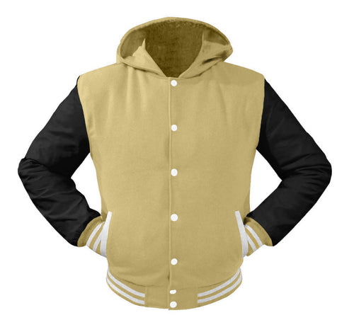 Superb Black Leather Sleeve Original American Varsity Letterman College Baseball Men Wool Hoodie Jackets #BSL-WSTR-WB-H