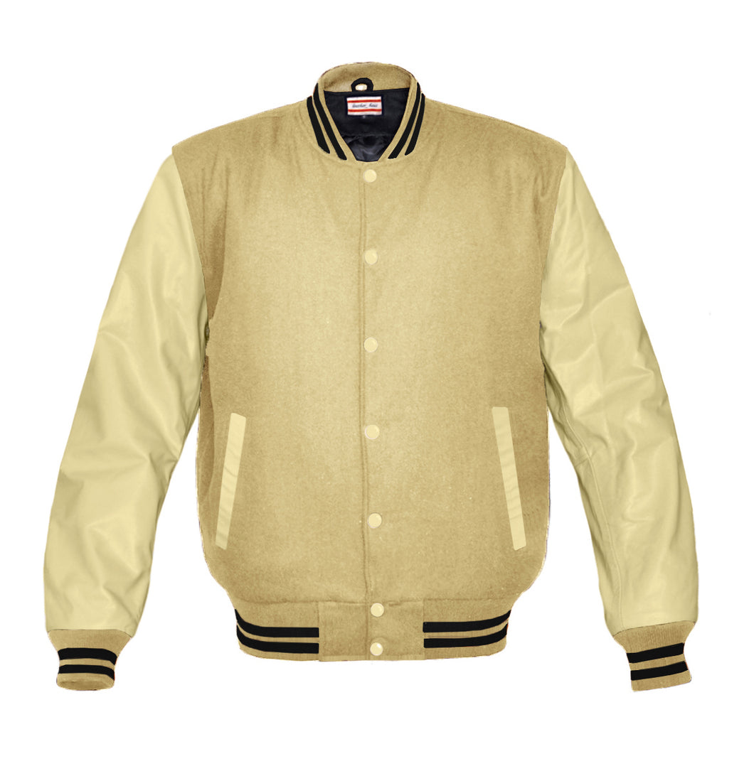 Original American Varsity Cream Leather Sleeve Letterman College Baseball Men Wool Jackets #CRSL-BSTR-CB