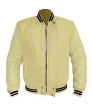 Load image into Gallery viewer, Original American Varsity Cream Leather Sleeve Letterman College Baseball Women Wool Jackets #CRSL-BSTR-BZ