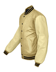 Original American Varsity Cream Leather Sleeve Letterman College Baseball Women Wool Jackets #CRSL-BSTR-BB